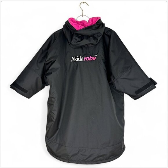 Akida Robe Black Pink Fleece Lining Oversized Changing Swim Parka NWT Kids XS - Picture 5 of 6